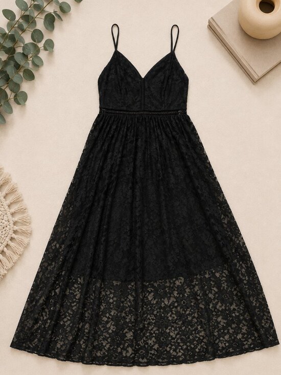 Betsey Johnson Dresses & Skirts - Betsey Johnson Black Lace Spaghetti Strap Midi Dress | NWT